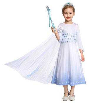MUABABY Bílé Elsa 2 Princezna zdobit s Odnímatelným Pláštěm Děti Dlouhý Rukáv sněhová Vločka Šaty Dívka Halloween Kostým Strany