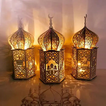 Muslimské Festival Světla Ramadán Eid Mubarak Dřevěné Dekorace LED Lampa