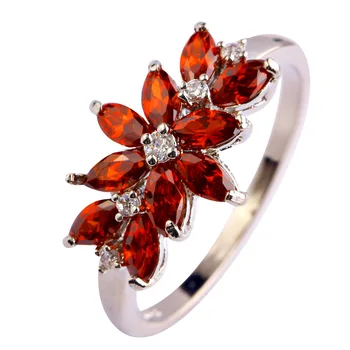 Módní Crystal Květinové Prsteny Pro Ženy AAA Fialová/Červená Stříbrná Colorls Pozlacené Snubní Prst Prsten Jemné Šperky Bague Příslušenství