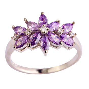 Módní Crystal Květinové Prsteny Pro Ženy AAA Fialová/Červená Stříbrná Colorls Pozlacené Snubní Prst Prsten Jemné Šperky Bague Příslušenství
