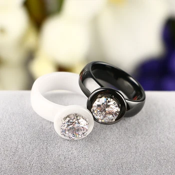 Módní Luxusní 2.0 ct CZ Crystal Svatební Kapela Keramické Kroužky Pro Ženy 6MM Šířka Velkého Drahokamu Zásnubní Prsteny Módní Šperky