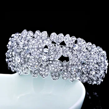 Módní Svatební Šperky Postříbřené Široké Manžety Náramky s Kamínky Crystal Luxusní Svatební Náramky pro Ženy
