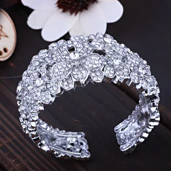 Módní Svatební Šperky Postříbřené Široké Manžety Náramky s Kamínky Crystal Luxusní Svatební Náramky pro Ženy