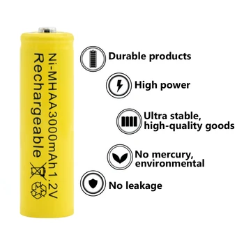 Ni-MH Baterie AA 3000mAh 1.2 V Dobíjecí Lithium Cell Pro Torch autíčko Břitva li-ion, Lipo LED Svítilna, Dobíjecí Ni-MH