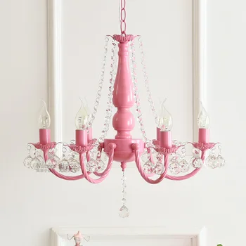 Nordic pastorační korejské růžová / bílá princezna dívka dítě pokoj ložnice jídelna křišťálový lustr lampy