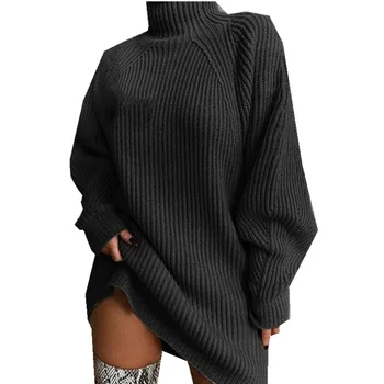 Nové podzimní / zimní 2020 přání populární střední délka rukáv raglánového půl vysoká krk svetr šaty-34