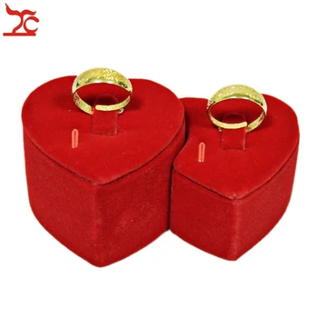 Nový Červený Samet Šperky Displej Věž Svatební Milence Double Ring Šperky Displej Skladování Držák 2ks/Lot 10*5.5*4.5 CM