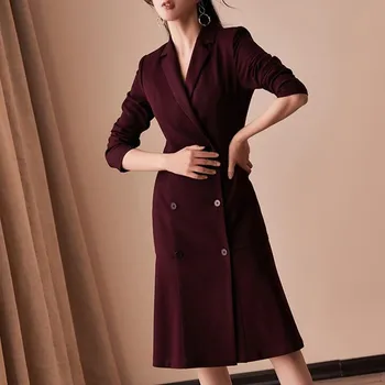 Obleky Ženy 2020 Podzim Zima Luxusní Dlouhý Rukáv Blazer Sako, Oblek Elegantní Double Breasted Šaty Office Lady Plus Velikost