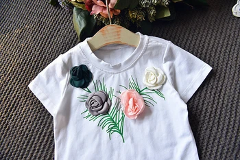 ON Zdravím Užívat Děti Oblečení Letní Sada Dívky, Krátké Rukávy Růžové Květy T-shirt+Sukně s Potiskem 2ks Vyhovuje Batole Dívka Oblečení