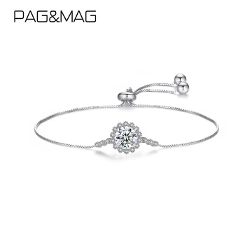 PAG&MAG Originální Moissanite Oslňující Adjsuatble Náramky Pro Ženy 925 Sterling Silver Náramky Jemné Šperky MSB-006