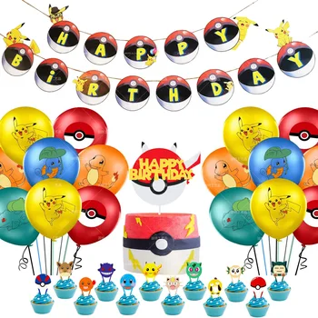 Pikachu Téma Party Dekorace Pokemon Visí Vlajka Pocket Elf Cake Vložení Karty Baokumeng Narozeniny