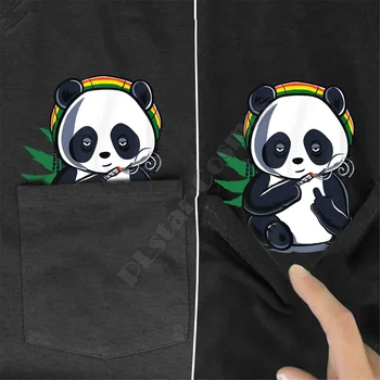 PLstar Vesmíru Tričko letní kapsička Kouření Panda v tištěné t-shirt muži ženy košile topy vtipné bavlny černá trička