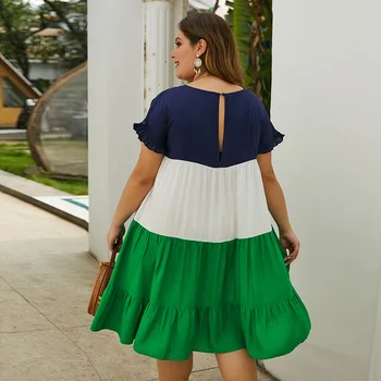 Plus Velikost Ženy Letní Šaty 2020 Krátký Rukáv Ležérní Rovný Volné Patchwork Midi Šaty Elegantní Bavlněné Dámské Šaty Vestidos