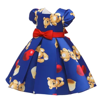 Princezna Dívky Bear Print Dress Girls Party Šaty Princezny Děti Vánoční Svatební Satén Formální Kostým, Děti, Dospívající Oblečení