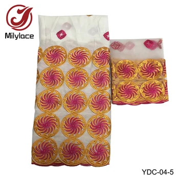 Prodyšná měkká švýcarské vyšívané bavlněné krajky 5 metrů + africké krajky tkaniny 2 yardů pro dámské oděvy YDC-04