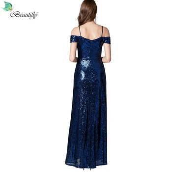 Quinceanera Šaty Tmavě Modré Večerní šaty s Štěrbinou Špagety Popruh Zip Party Šaty s hlubokým Výstřihem