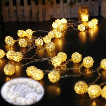 Ratanový Míč LED String Světla, Romantické Venkovní a Vnitřní Víla Vánoční Lampy Garland Kolo Dovolenou Světlo Svatební Party Dekorace