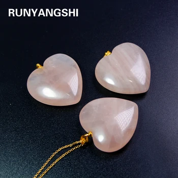 Runyangshi 1 ks Přírodní Růže Quartzs Drahokam Korálek růžové Srdce crystal Pozlacené Reiki kámen Čakra Přívěsek Náhrdelník