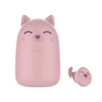 Růžové Roztomilé Kočky TWS Bezdrátový Bluetooth Headset S Mikrofonem Stereo Sluchátka binaurální režimu Sluchátka s LED Charge box Dívka Dárek