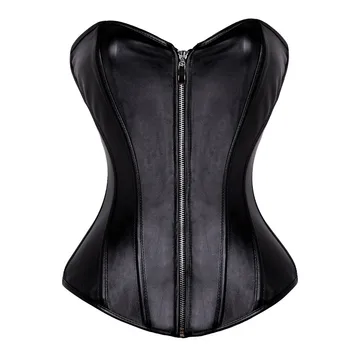 Sexy Zip Overbust Korzet A Korzet Umělé Kůže Korzet A Bustiers Steampunk Korsett Pro Ženy Gothic Oblečení S-6XL