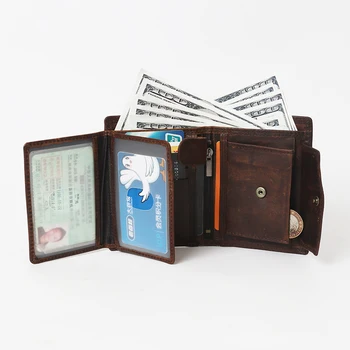 SIMLINE Pravé Kůže Muži Peněženky Rfid Blokování Pánské Vintage Krátké Peněženky Peněženka Držitele Karty S Zip Kapsa na Mince Taška Muž