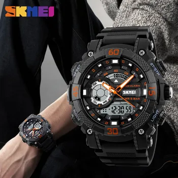 SKMEI 1228 Muži Sportovní Hodinky Digitální Quartz LED Hodinky Big Dial Hodiny 30M Vodotěsné Duální Displej Náramkové hodinky Relogio Masculino