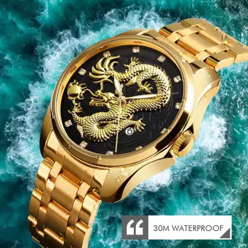 SKMEI Pánské Hodinky Top Značky Luxusní Zlaté Hodinky Quartz Muži Vodotěsné 3Bar Zobrazení Data z Nerezové Oceli Popruh Náramkové hodinky 9193