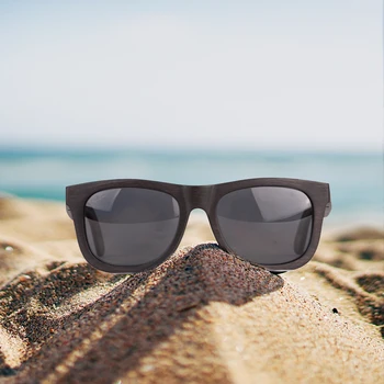 Sluneční brýle Muži PTÁK BOBO Retro Ebony Dřevěné sluneční Brýle S Grey Polarizační Čočky Laseru Dřevěný Rám Dropshipping V Dřevěné Krabici