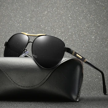 Sluneční brýle Pro Muže, UV400 Polarizované Kovový Rám Brýle Černé Čočky S Krabici,Případ