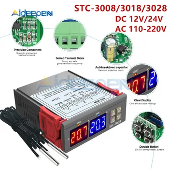 STC-3008 3018 3028 AC 110V 220V DC 12V 24V 10A Duální Digitální Vlhkoměr Regulátor Teploty, Vytápění, Chlazení Dvěma Relé Výstup
