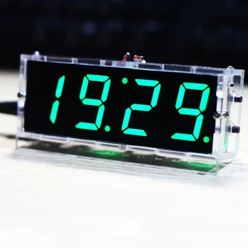 Stylové Digitální Hodiny DIY Kit Kompaktní 4 číslice DIY LED Hodiny Příslušenství Ovládání Světla, Teplota, Datum, Čas, s Průhledné Pouzdro
