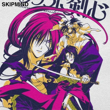Unikátní Rurouni Kenshin T Shirt Men Krátký Rukáv Samurai X Anime Manga Himura Kenshin Tee Tops Čisté Bavlněné tričko Dárkové Zboží