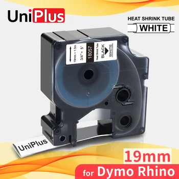 UniPlus 19mm Štítek Pásky Teplem Smrštitelná Trubice 18057 Fit Dymo Rhino Label Maker, 6500 6000 5200 5000 Černé na Bílém Tiskárně Stuha