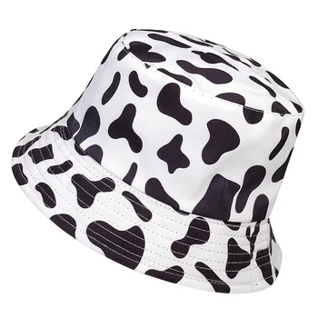 Unisex letní odstín kráva tisku kbelík klobouk venkovní sportovní lezení volný čas klobouk oboustranný skládací pár cestování punk klobouk