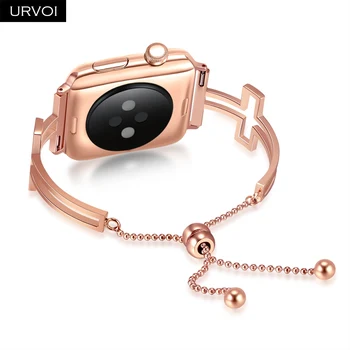 URVOI Popruh pro Apple Watch manžety dívka módní náramek náramek z nerezové oceli pro iWatch série 6 5 4 3 2 1 SE ve tvaru kříže