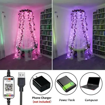USB LED String Světlo Bluetooth App Control String Světla, Lampy Smart Venkovní Věnec Víla Světla pro Vánoční Strom Dekorace