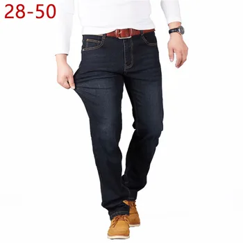 Velká Velikost 28-50 Muž Džíny High Stretch Rovné Dlouhé Volné Kalhoty Módní Ležérní Černá Modrá Denim Muž Podnikání Džínové Oblečení Kalhoty