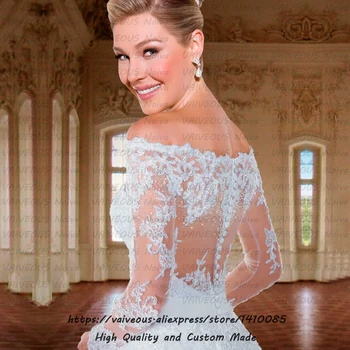 Vestidos de Novia 2020 Plus Velikost Robe de Mariee Vidět, Když Zadní Krajka Dlouhý Rukáv Svatební Šaty, plesové Šaty Ročník Svatební Šaty