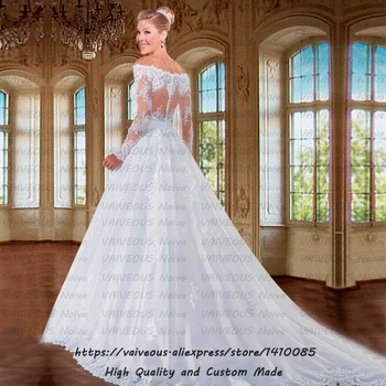 Vestidos de Novia 2020 Plus Velikost Robe de Mariee Vidět, Když Zadní Krajka Dlouhý Rukáv Svatební Šaty, plesové Šaty Ročník Svatební Šaty