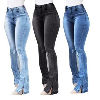 Vintage Vysokým Pasem Mytí Džíny pro Ženy 2019 Přítel Blue Široké Nohy Patchwork Střapec Džínové Kalhoty Kalhoty Plus Velikost