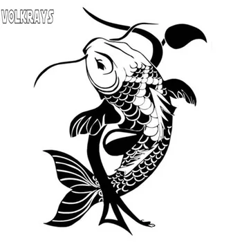 Volkrays Kreativní Auto Nálepka Koi Ryby, Tradiční Japonské Doplňky Reflexní Vodotěsné Vinyl Obtisk Černá/Stříbrná,19 cm*14cm
