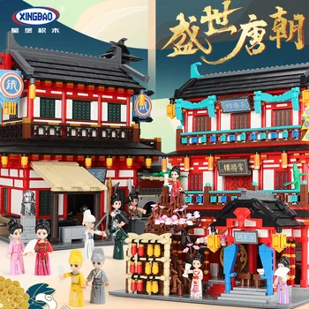 XINGBAO DIY Tang Dynastie Čínský styl městské architektury vista stavební bloky dětské hračky sestavený model Vzdělávací dárek