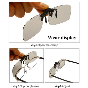 YAMEIZE Muži Náměstí Klip Na Polarizované sluneční Brýle Muži Flip Up Zrcátko Objektiv Noční Vidění Brýle, Samozabarvovací Brýle UV Jízdy