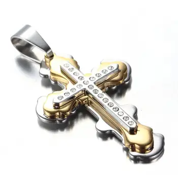 Z nerezové Oceli, článek Řetězu AAA Crystal Ježíš Kříž Kříž Přívěsek&Náhrdelníky Muži Módní Šperky, Zlato, Stříbrná Barva Otec Dárek