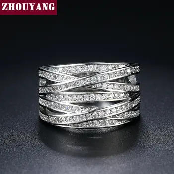 ZHOUYANG Prsteny Pro Ženy Cross prsten Luxusní Svatební Zásnubní vydlabané Zirkony Stříbrná Barva Módní Šperky DD017