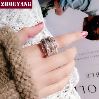 ZHOUYANG Prsteny Pro Ženy Cross prsten Luxusní Svatební Zásnubní vydlabané Zirkony Stříbrná Barva Módní Šperky DD017