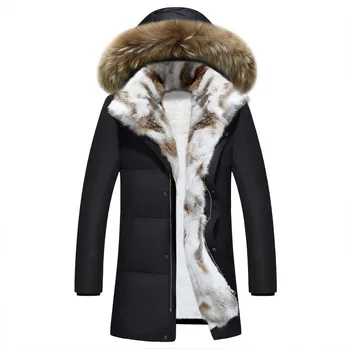 Zimní bunda muži vysoce kvalitní Pánské dlouhé dolů kabát Módní velké vlasy límec Silnější teplo s Kapucí pro volný čas park bunda Plus velikost
