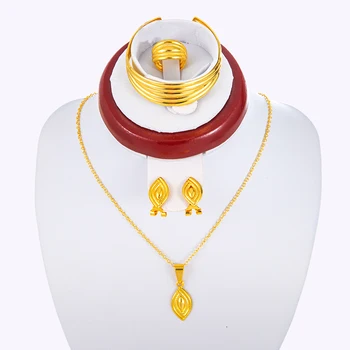 Zlatá Barva Africké Dítě Náramky Dubaj Šperky sady pro Ženy, Dívky Etiopské Prsteny, Náušnice Sady Arabské Svatební Šperky