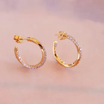 Zlatá Barva Bílá Růžové Zirkony CZ Twinsted Kruh Hoop Náušnice Klasické Jednoduché Dámské Šperky