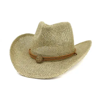 ZLD Západní kovbojský slaměný klobouk top venkovní pláž hat sluneční clona pro muže a ženy retro letní absorpční široký-přetékal klobouk